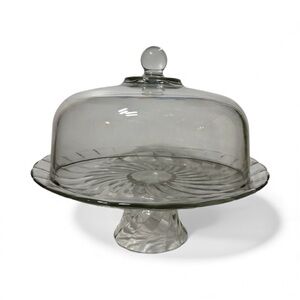 Vintage Indiana Swirl Glass Cake Stand with Dome Cover